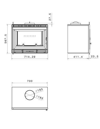 Placa trasera Insert 14kw Corinto- Fireco-...