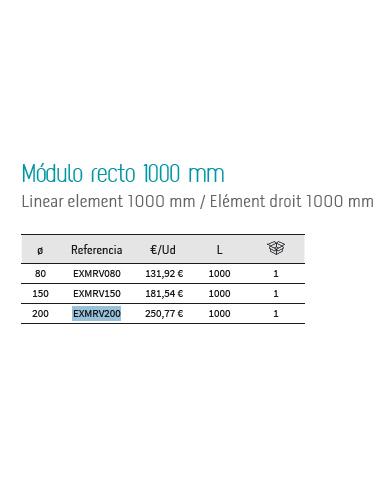 MODULO RECTO EXOBLACK DW 316L ø 200 mm L. 1000 mm