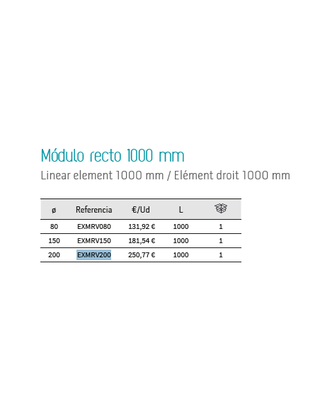 MODULO RECTO EXOBLACK DW 316L ø 200 mm L. 1000 mm