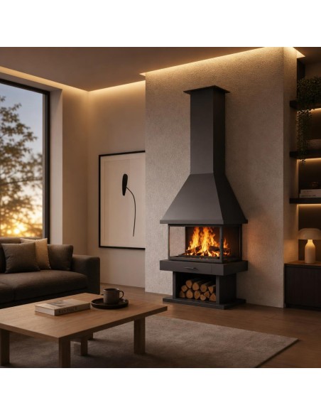 Chimenea de leña 3 vistas - GREFJON 11 Kw