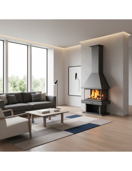 Chimenea de leña 3 vistas - GREFJON 11 Kw