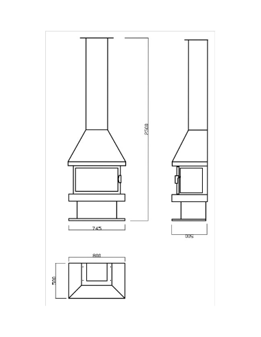 Chimenea de leña 3 vistas - GREFJON 11 Kw