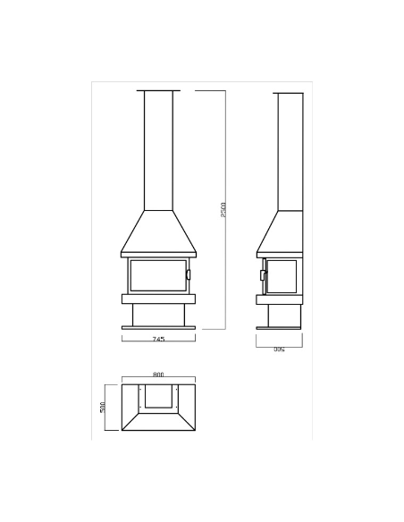 Chimenea de leña 3 vistas - GREFJON 11 Kw