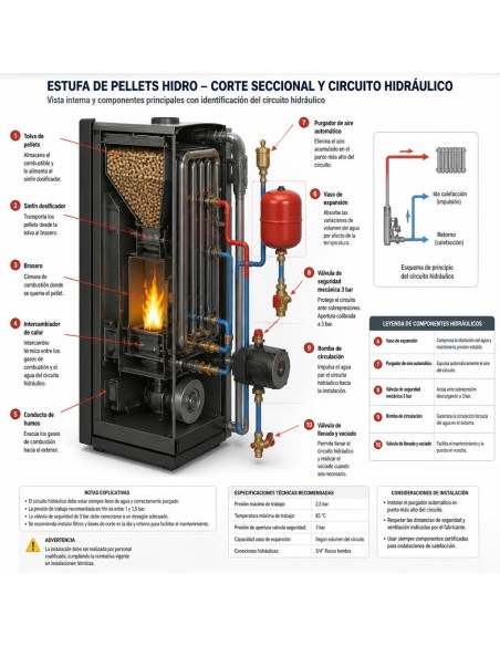 Estufa de pellets hidro - DALIA 14 Kw