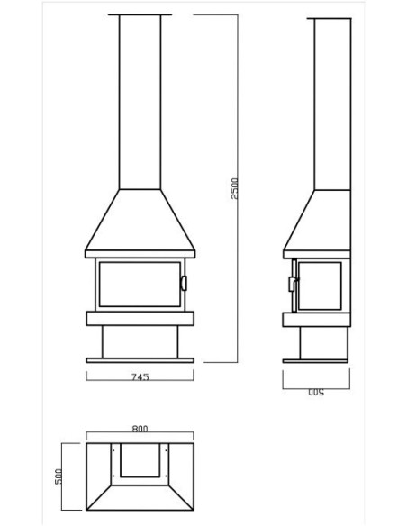 Chimenea de leña 3 vistas - Evora 11 Kw