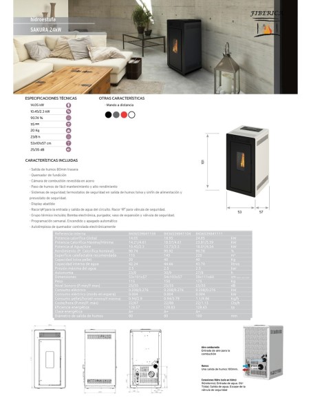 Estufa de pellets hidro - Sakura 24 kW